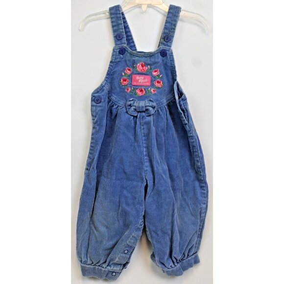VTG Oshkosh Blue Corduroy Overalls Bubble Romper Girls 18 months Flowers Winter - Picture 1 of 11